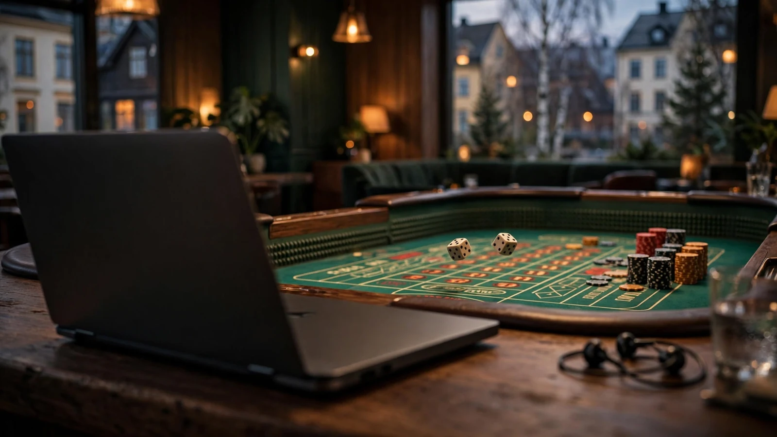 Crapspel på nätet med casinobord och tärningar