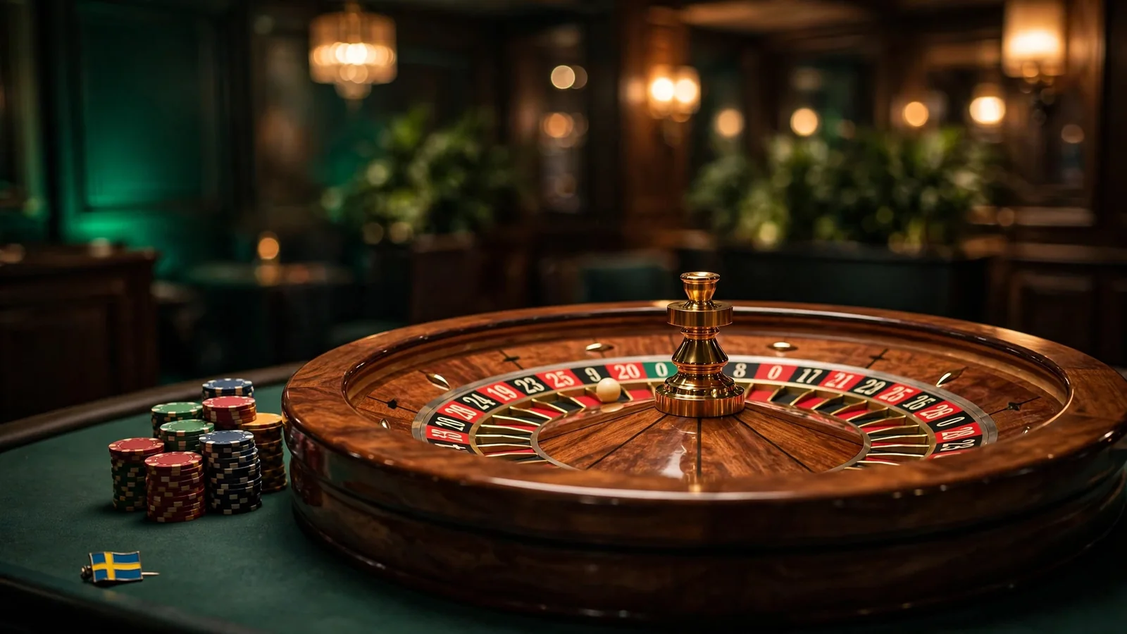 Elegant roulettehjul med casinofärger och svensk atmosfär