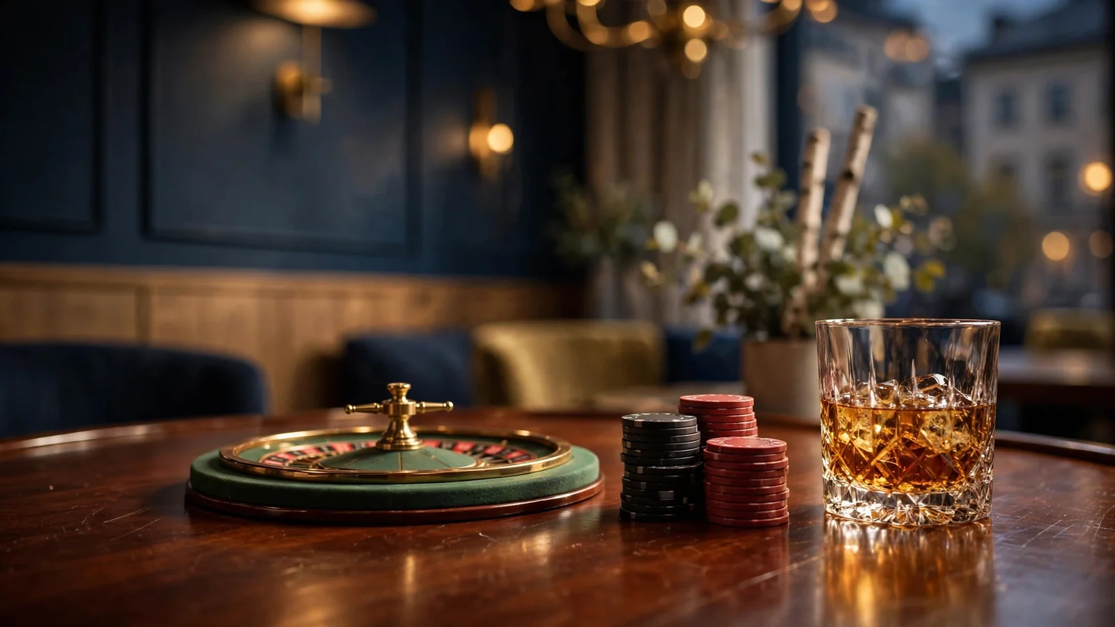 Elegant roulettebord med höga insatser och lyxig casinostämning i Stockholm