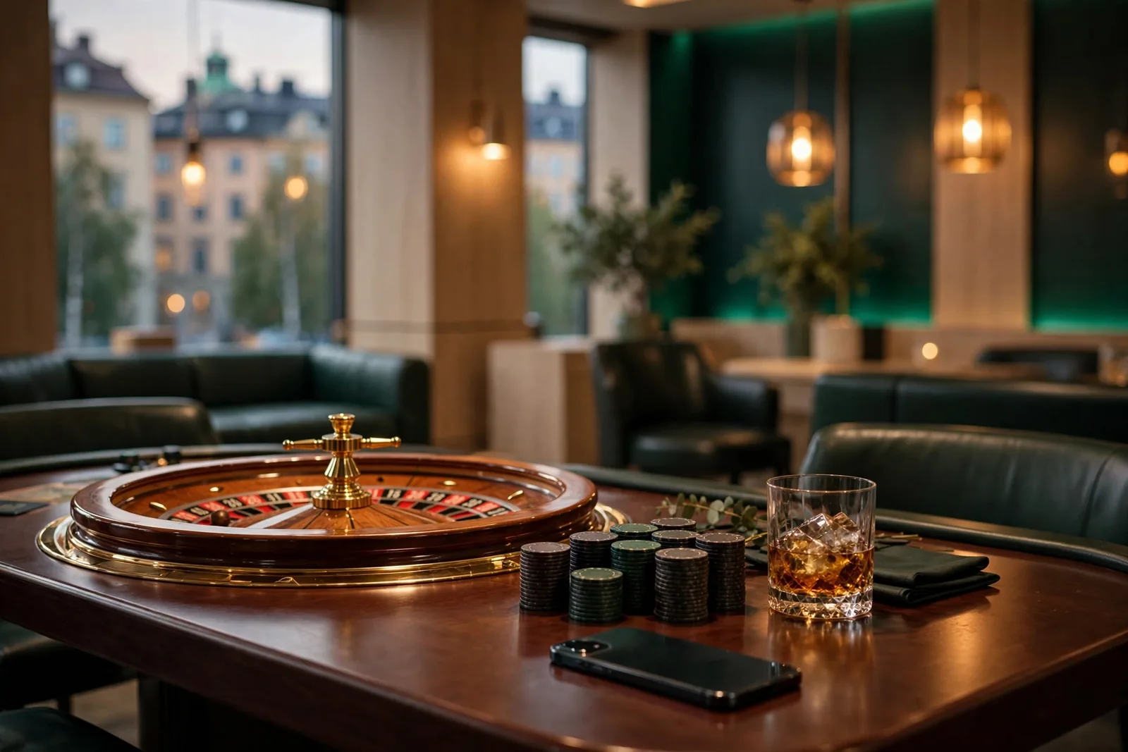 Elegant VIP-spelrum i Stockholm med roulettehjul och höga insatser